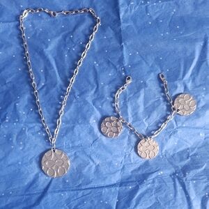 Coach Silver Signature Pendant Necklace and Matching Bracelet Set.